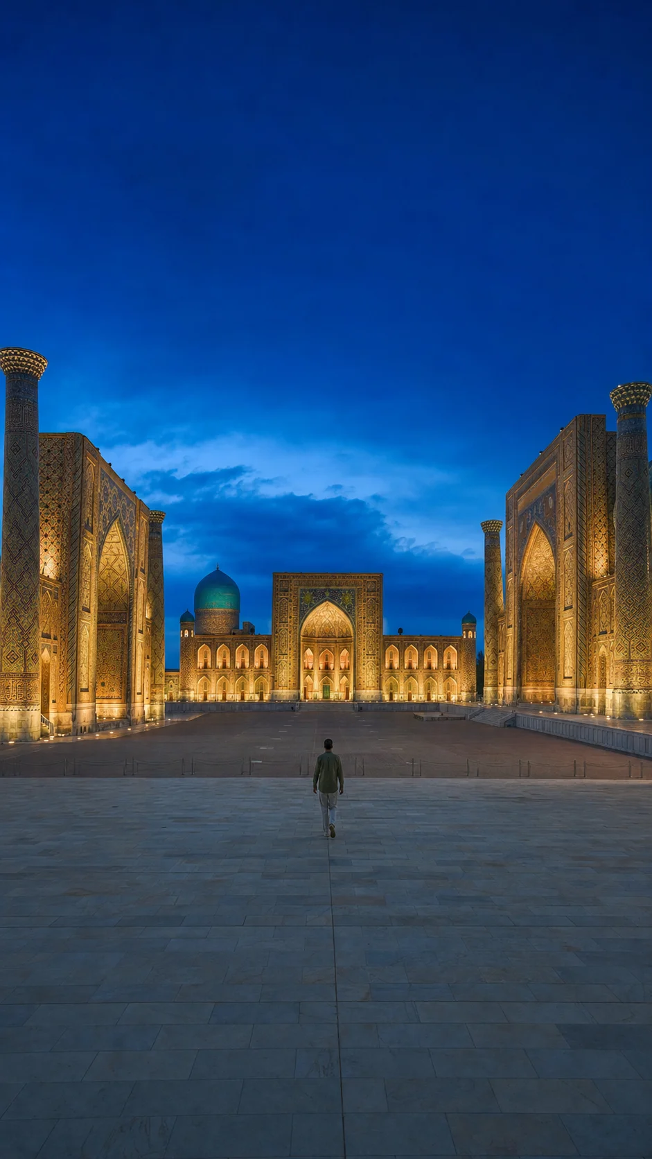 The illuminated madrasahs of Registan Square in Samarkand